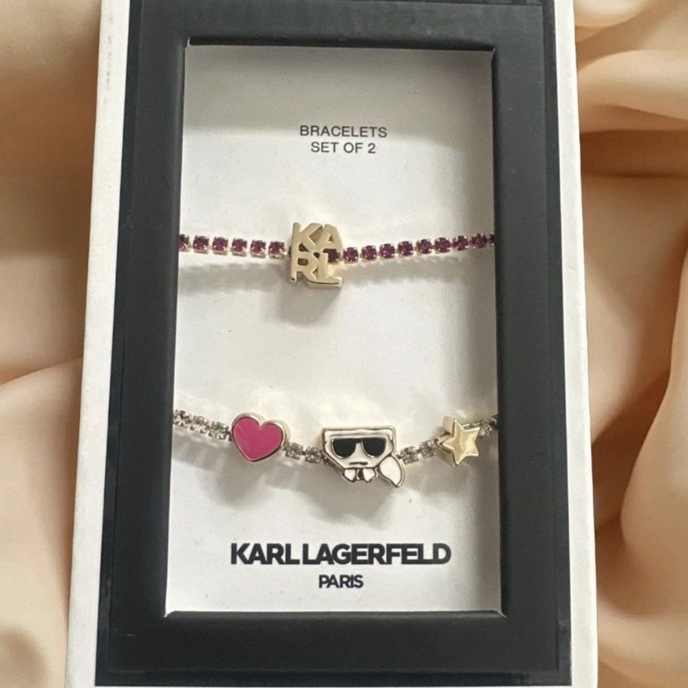 Karl Lagerfeld Paris Gold-Tone&Pink 2 piece set of Crystal Slider Charm Bracelet